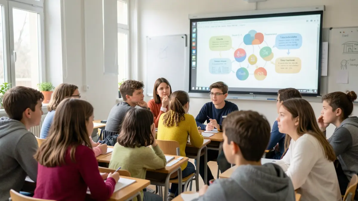 Generieke afbeelding van een klas met leerlingen die nadenken over sociale thema's.