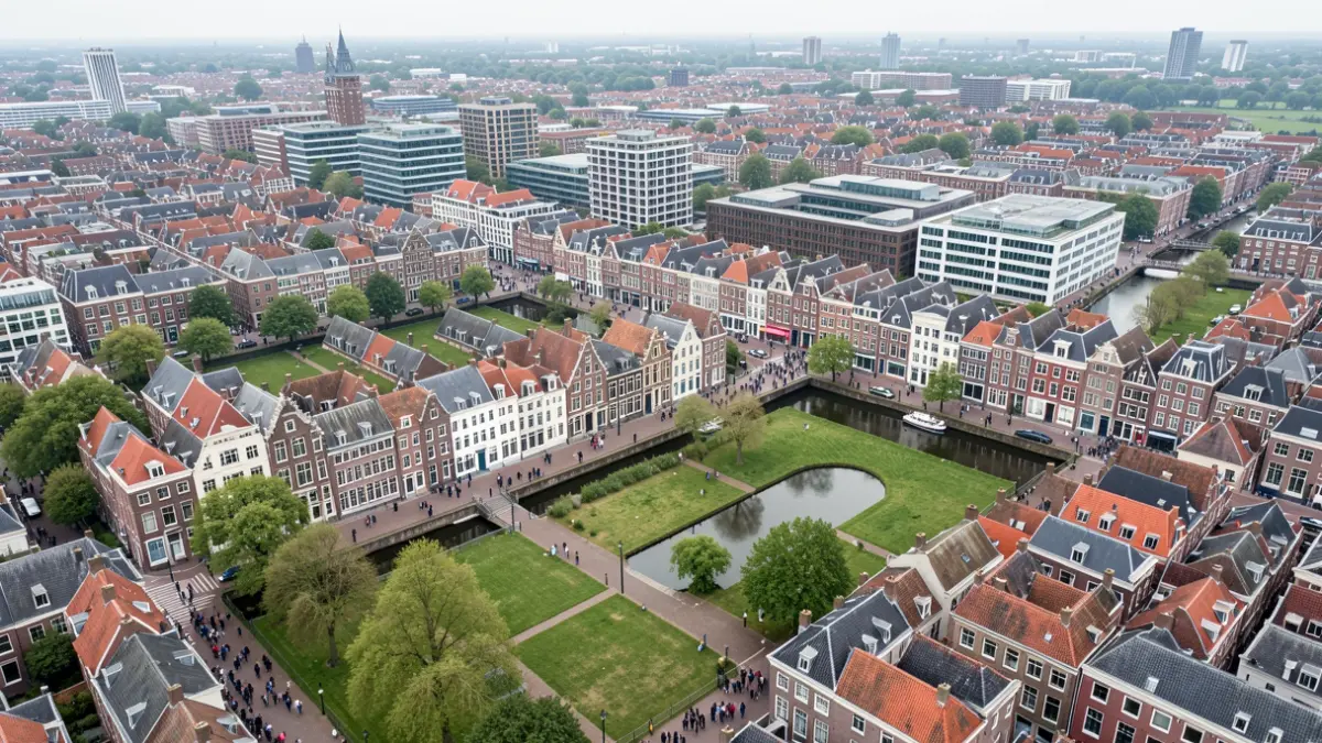 Generieke afbeelding van een Vlaamse stad met historische gebouwen en groen.