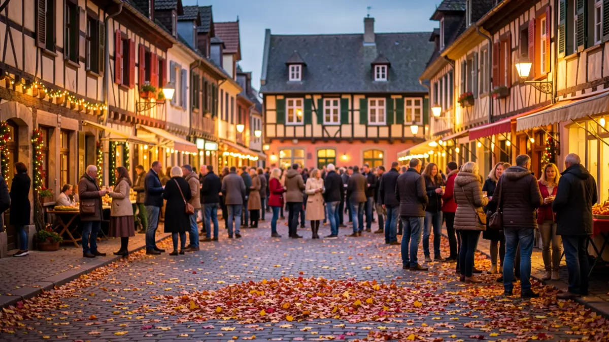 Generic image of a village festival in Flanders with autumn colors and warm lighting.