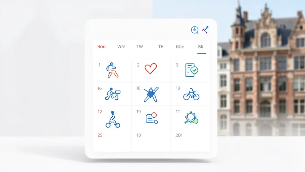 Generic image of a digital reservation platform with abstract icons and a touch of Flemish architecture in the background.
