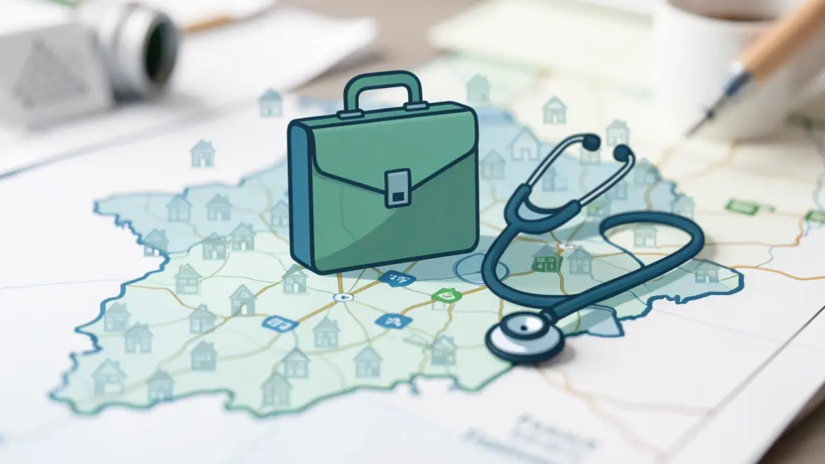 Generic image of a doctor's bag and a stethoscope on a map of Flanders.
