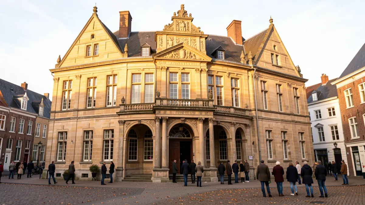 The historic town hall of Zoutleeuw in the afternoon sun.