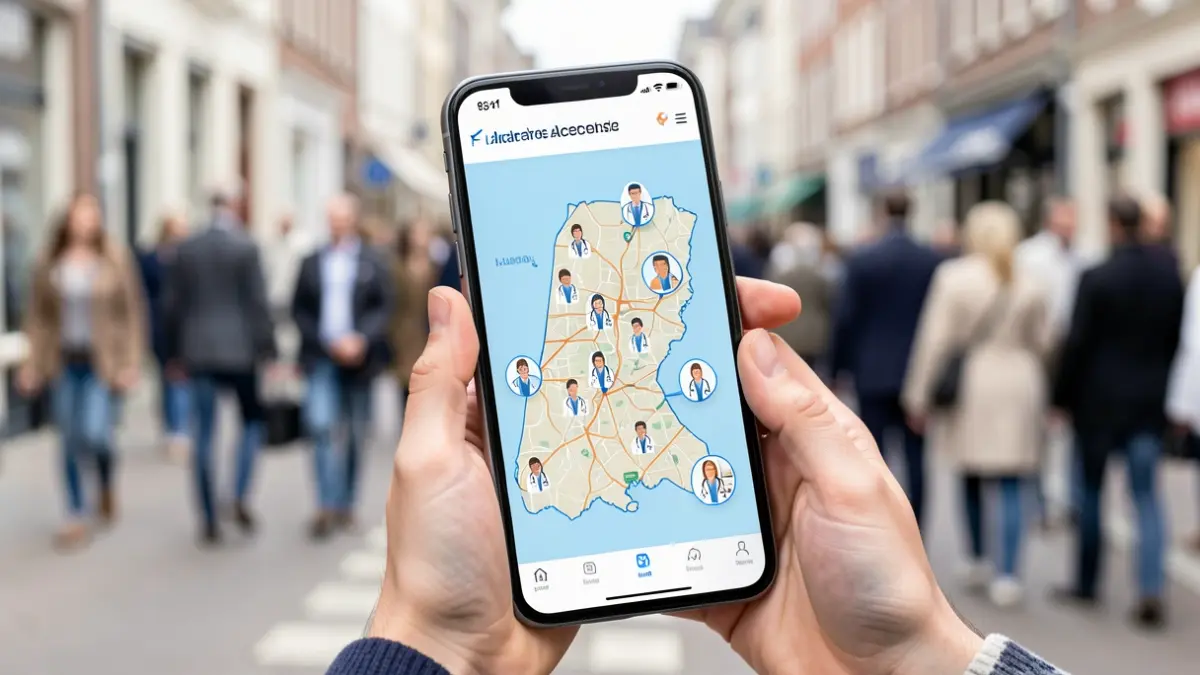 Generic image of a website on a smartphone helping to find a local doctor.