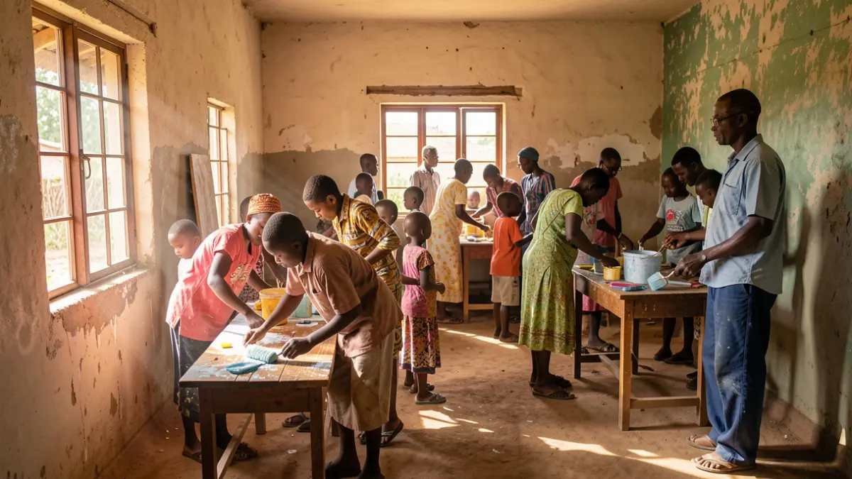 A classroom in Tanzania is being renovated by a family from Oostkamp and local craftsmen.