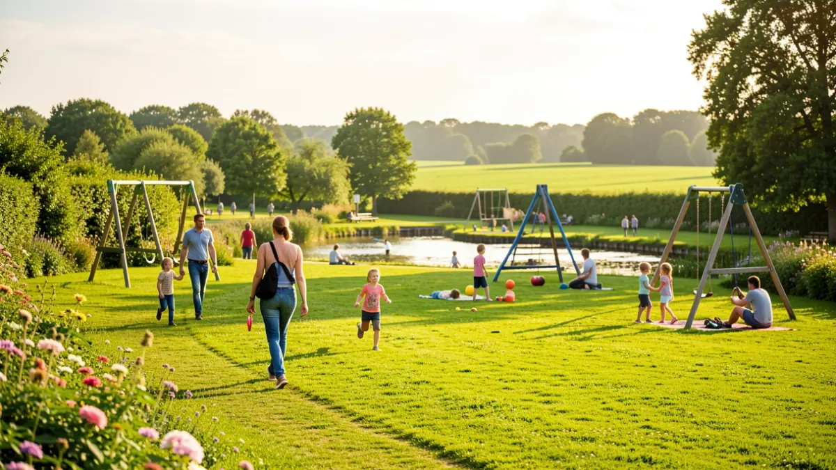 Generieke afbeelding van een groen Vlaams-Brabants provinciedomein met bezoekers tijdens een warme zomerdag.