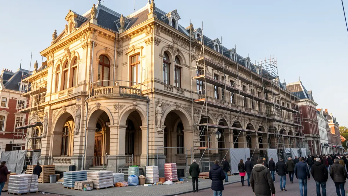 Restoration of the Royal Galleries in Oostende, showing visible construction work.
