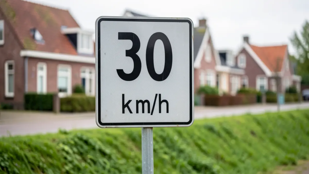 Generieke afbeelding van een verkeersbord met 30 km/u in een Vlaamse woonwijk.