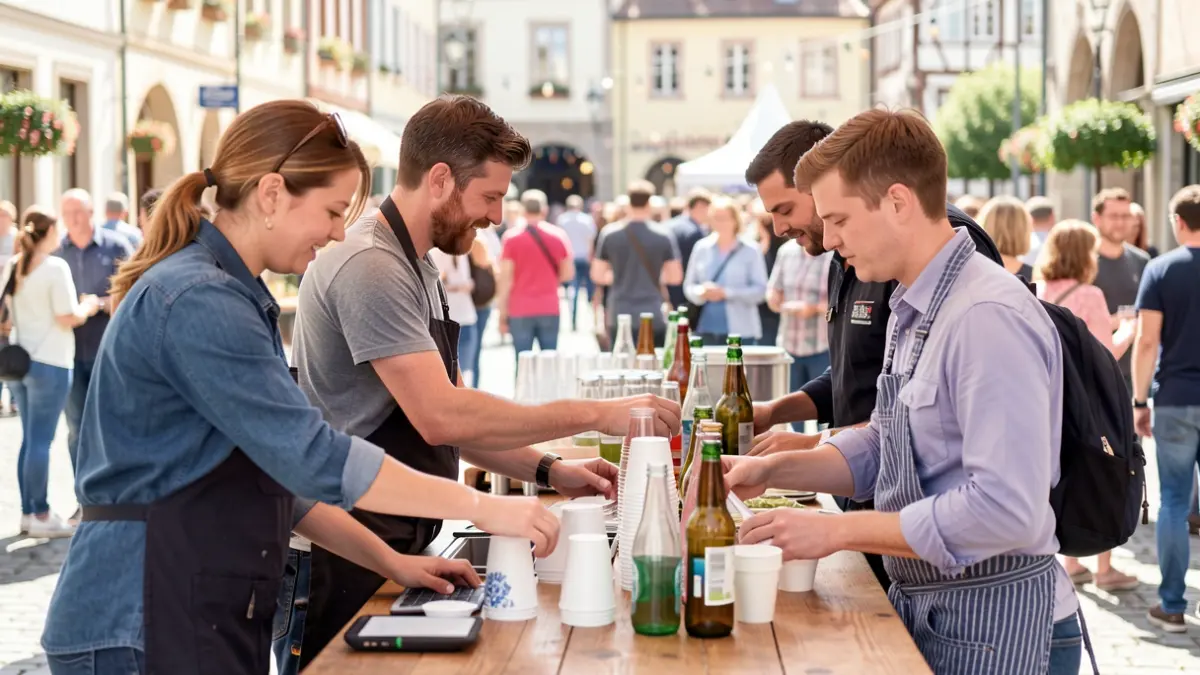 Generic image of a group of volunteers working behind a bar at an event.