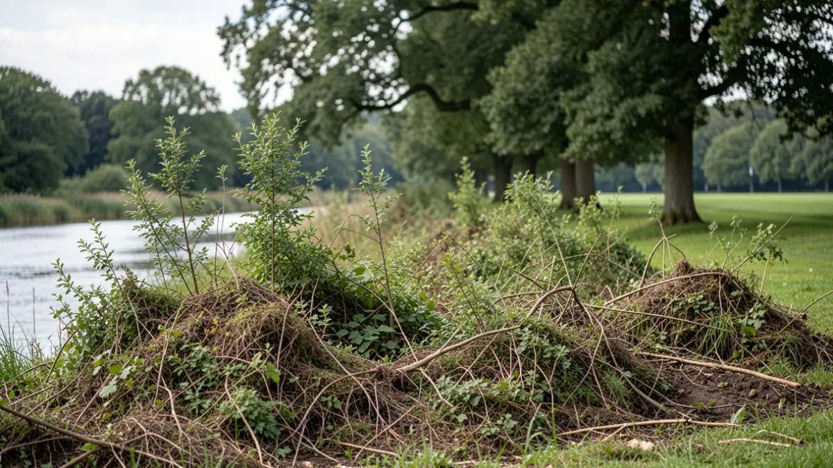 Generic image of a riverbank being cleared of small trees and bushes, with larger trees in the background.