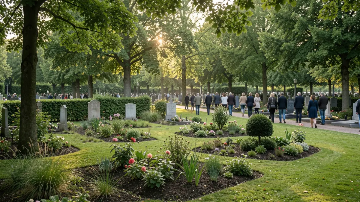 Generic image of a green cemetery in Flanders with a serene atmosphere.