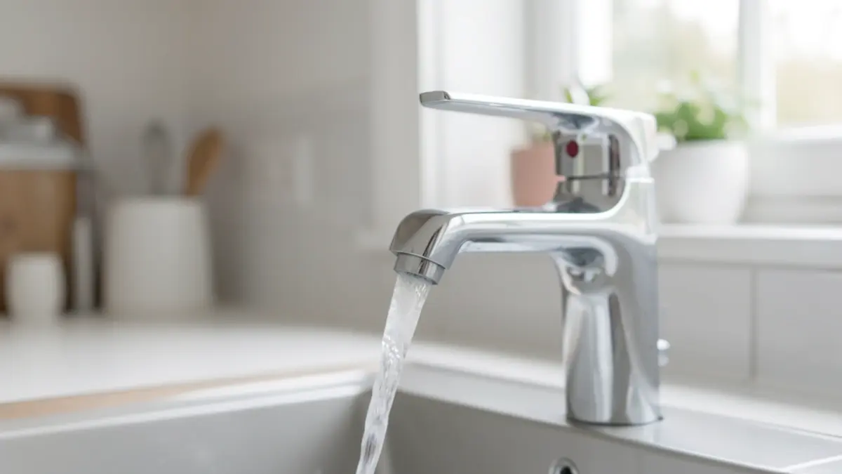 Generic image of a tap with cloudy water in a kitchen. No proper names or specific locations.