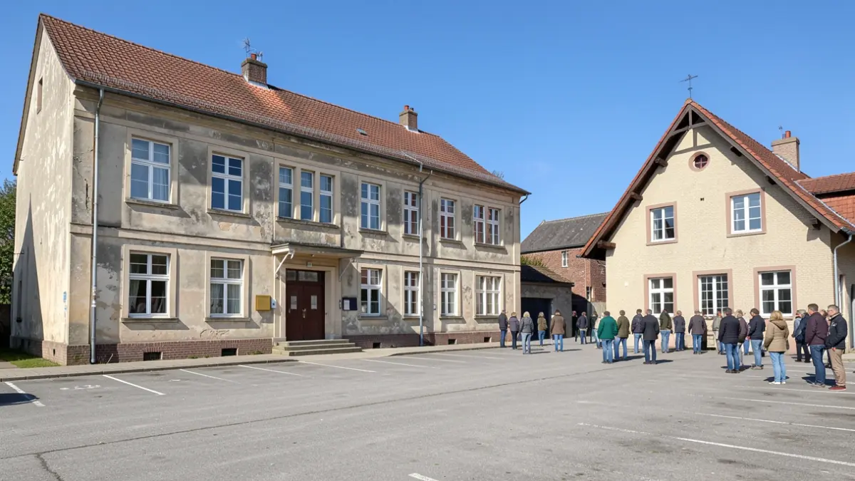 Former school building and pastor's house in Nieuwenrode with parking lot, ready for redevelopment.