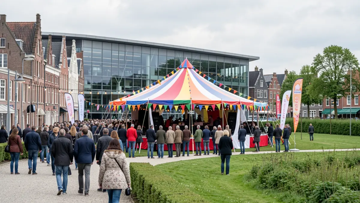 Feesttent nabij sporthal in Veltem-Beisem met activiteiten.