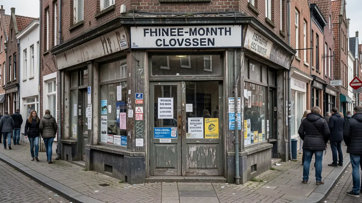 Generic image of a closed fish shop with an official closure notice. No proper names or specific locations.
