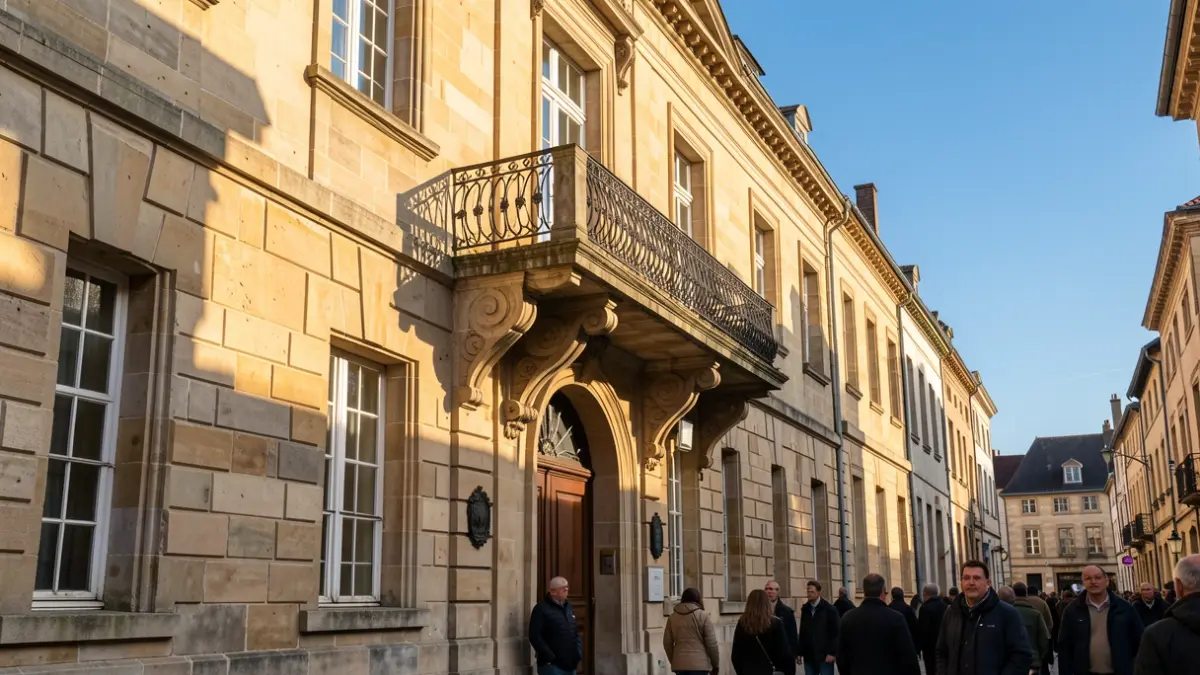 Generieke afbeelding van een Vlaams stadhuis met een balkon, in de namiddagzon.