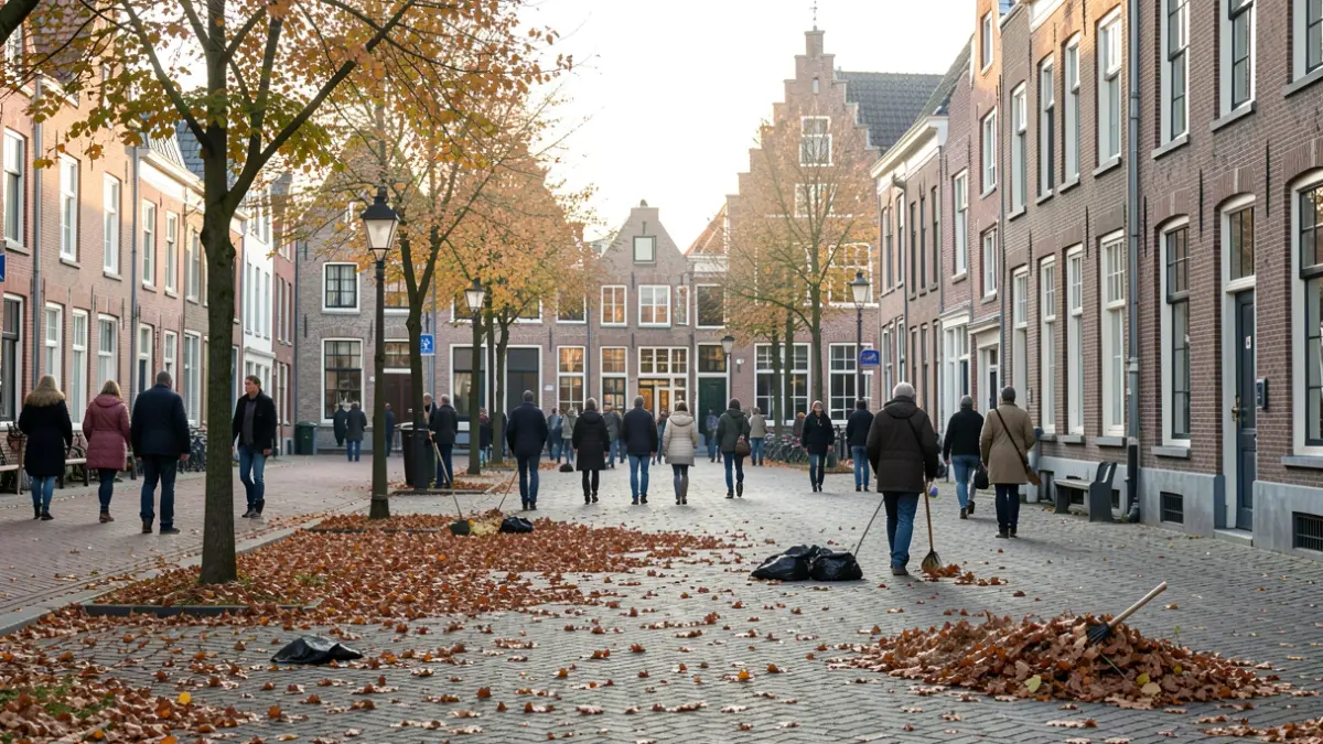 Een straatbeeld in Waasmunster tijdens de Week van de Handhaving, met aandacht voor een propere openbare ruimte.