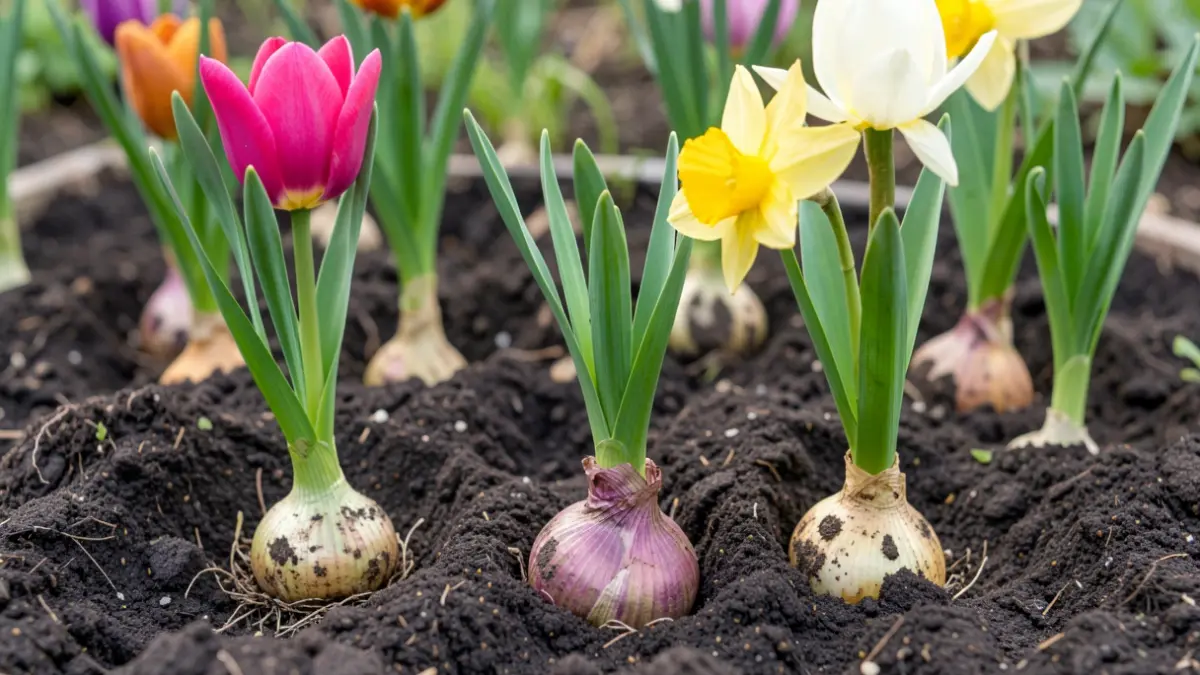 Generic image of flower bulbs being planted in the soil.