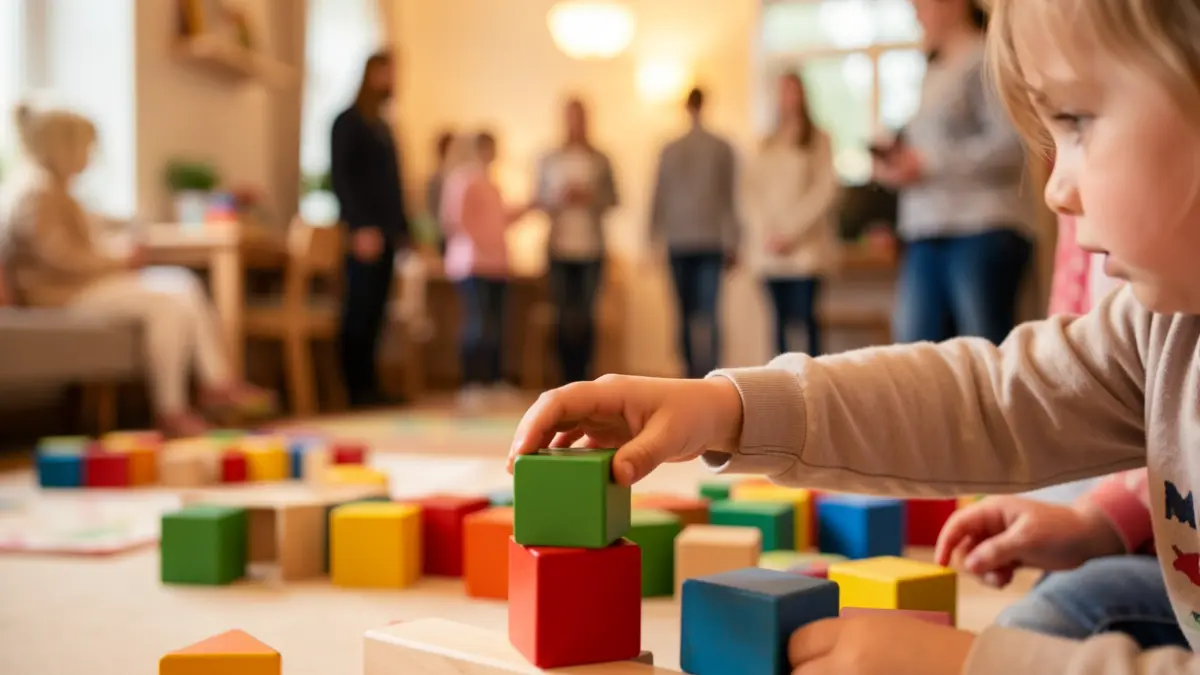 Symbolic image of the magic of childcare in Flanders, emphasizing a warm atmosphere and childlike wonder.