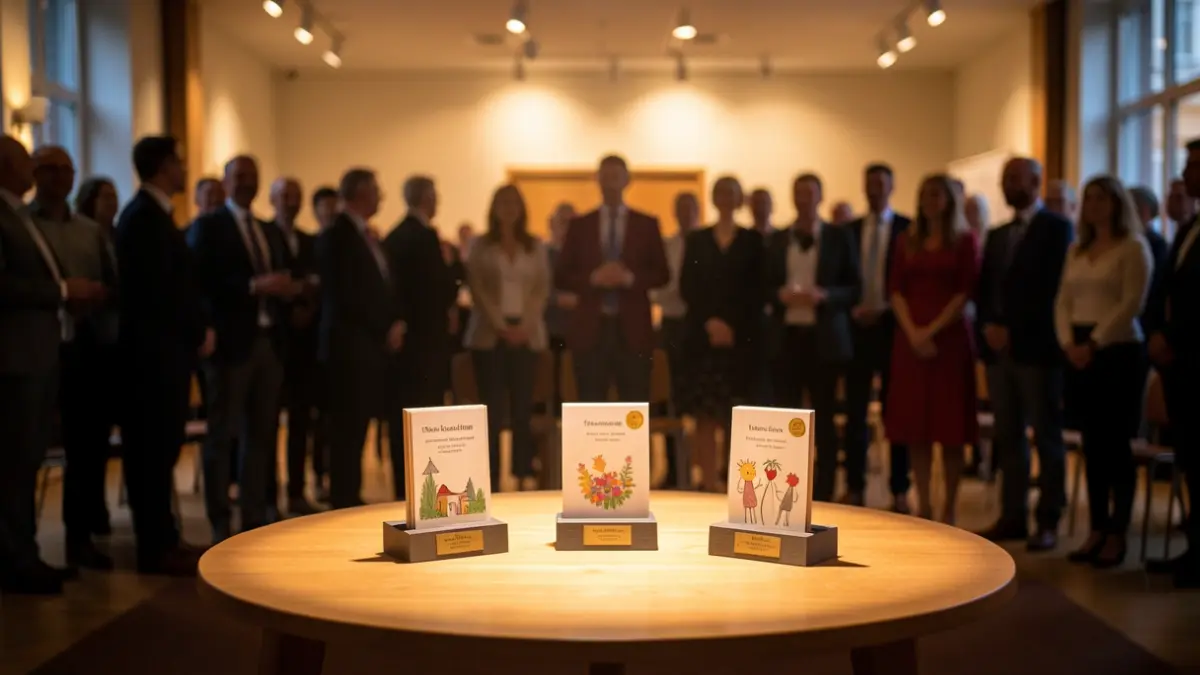 Generieke afbeelding van een feestelijke prijsuitreiking met handgemaakte awards in een Vlaamse gemeente.