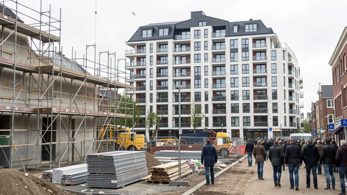 Generieke afbeelding van een bouwplaats met steigers en bouwmateriaal in Vlaanderen.
