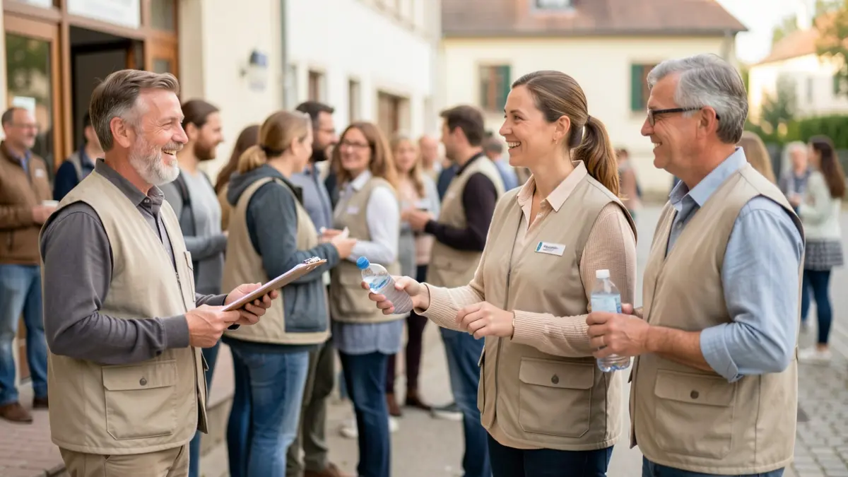 Generic image of a group of volunteers performing supportive tasks, such as handing out water.